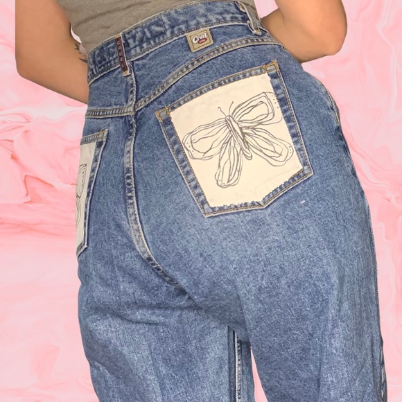 Vintage High Rise Mom Jeans Hand Painted - Picture 1 of 5